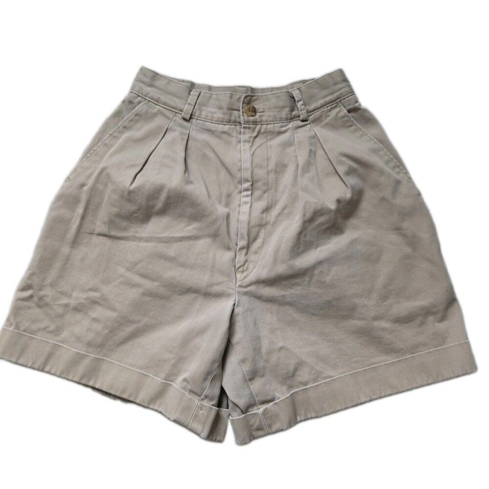 VTG Jacobson’s Petite Sz 2 Khaki Pleated High Rise Cuffed Mom Shorts Cotton USA